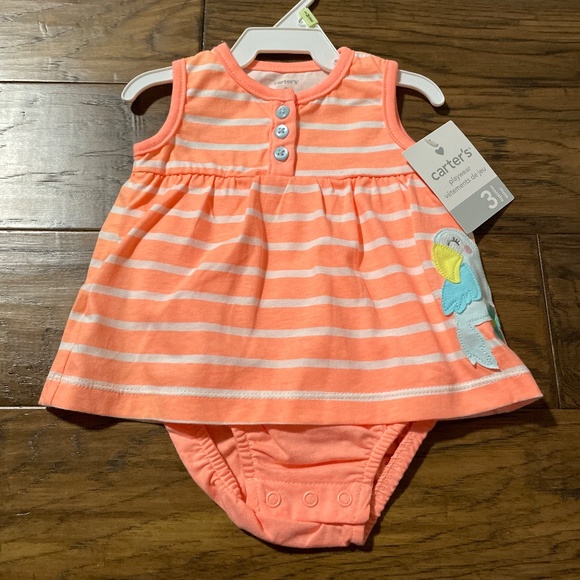 New Carter’s romper dress coral striped size 3 months - Picture 1 of 5